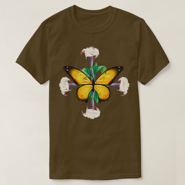 Camiseta Mariposa monarca con manto de hojas de datura (Diseño del anverso)