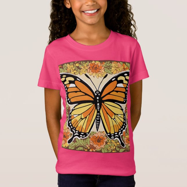 Camiseta Mariposa monarca expresionista con patada floral (Anverso)