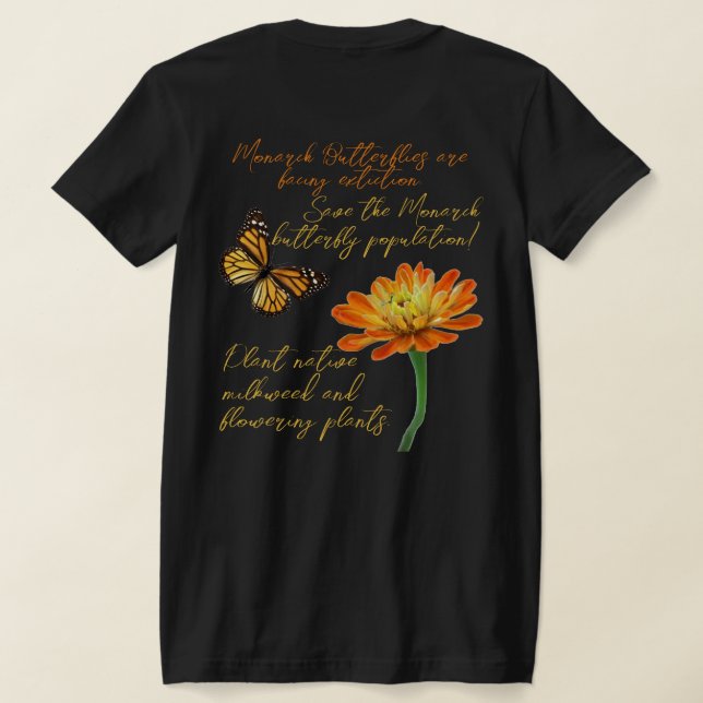 Camiseta Mariposa monarca, flor de zinnia (Distribución Reverso )