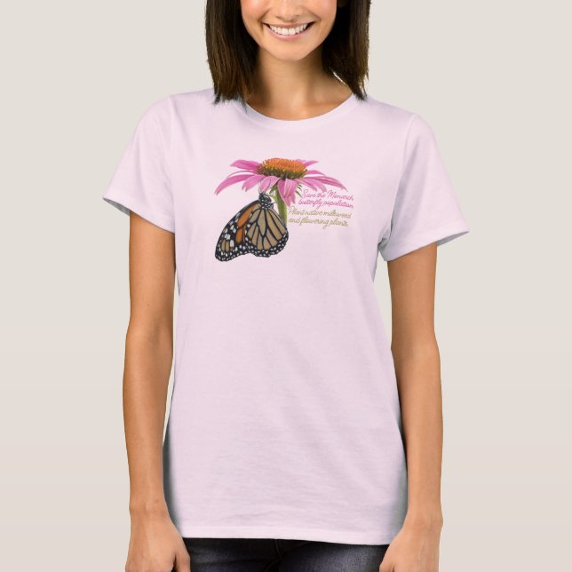 Camiseta Mariposa monarca, sobre flor (Anverso)