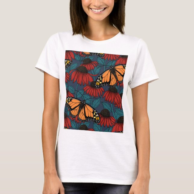 Camiseta Mariposa monarca sobre las colmenas rojas  (Anverso)