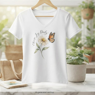 Camiseta Mariposa Monarca y Margarita en Acuarela