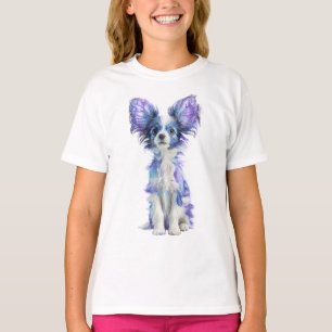 Camiseta Mariposa Morada Oreja de Papillon Perro Niños