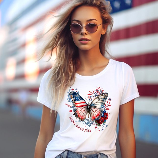 Camiseta Mariposa norteamericana 4 de julio Nombre Texto Pa (American Butterfly 4th of July Name Text Patriotic T-Shirt)