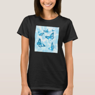 Camiseta Mariposa Pastel De Estética Ciana Y Tejido Azul