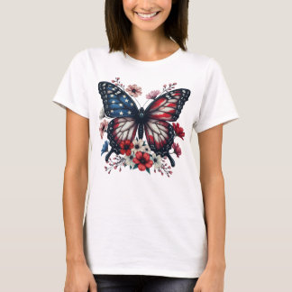 Camiseta Mariposa Patriótica 4 de julio Bandera Floral de E