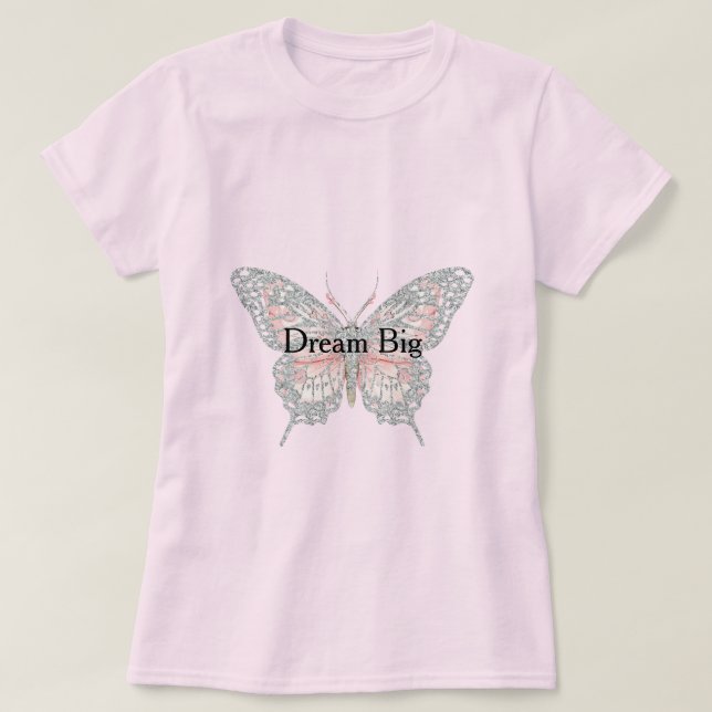 Camiseta Mariposa plateada rosa personalizada (Diseño del anverso)
