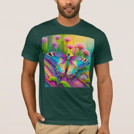Camiseta Mariposa psicodélica y flores silvestres coloridas