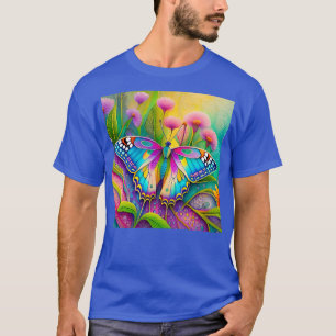 Camiseta Mariposa psicodélica y flores silvestres coloridas