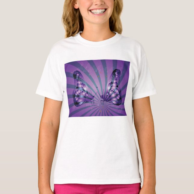 Camiseta Mariposa púrpura abstracta con alas radiantes (Anverso)