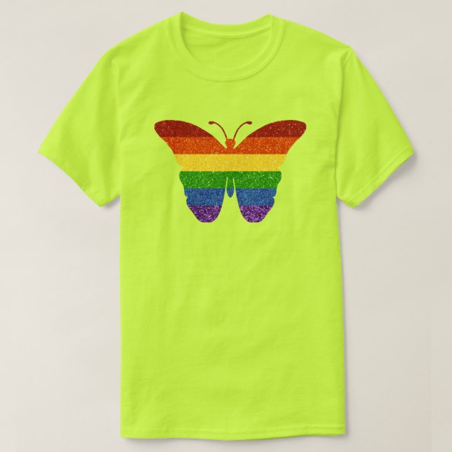 Camiseta Mariposa Purpurina del orgullo gay LGBT (Diseño del anverso)