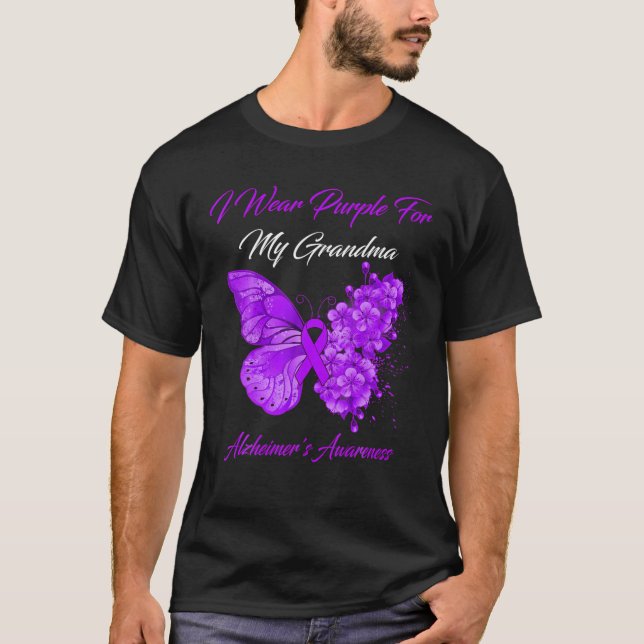 Camiseta Mariposa que llevo púrpura por el Alzheimer de mi  (Anverso)