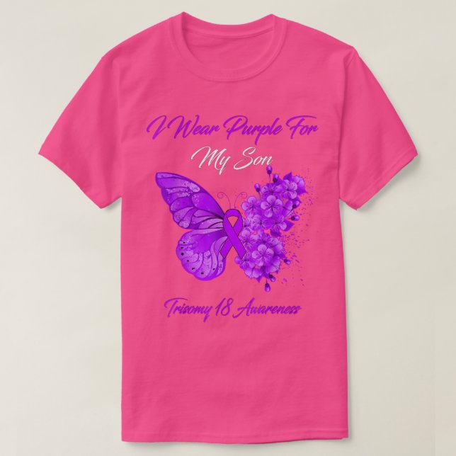 Camiseta Mariposa Que Llevo Púrpura Por Mi Hijo Trisomy 18  (Diseño del anverso)