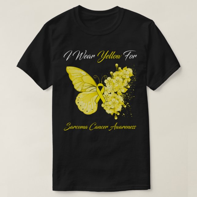 Camiseta Mariposa Que Uso Amarillo Para Awarene De Cáncer D (Diseño del anverso)