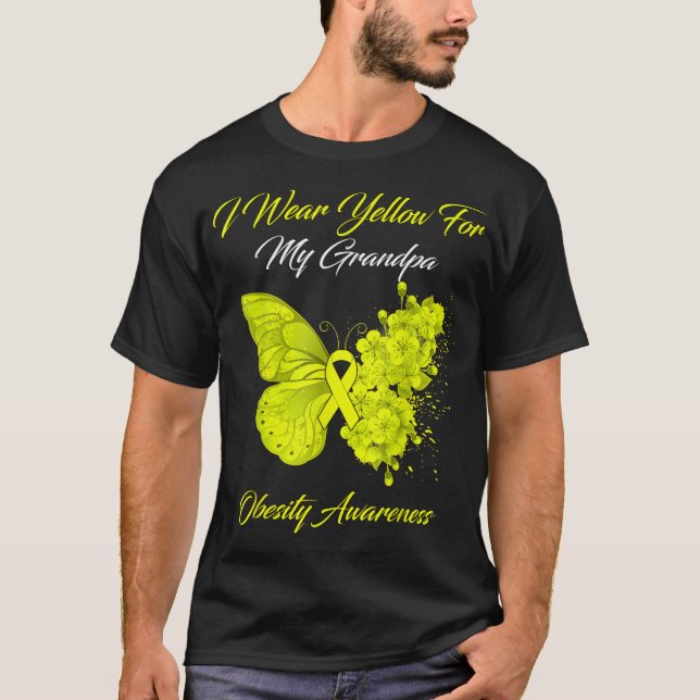 Camiseta Mariposa Que Uso Amarillo Para Mi Abuelo Obesidad  (Anverso)