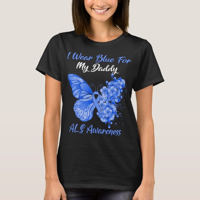 Camiseta Mariposa Que Uso Azul Para Conciencia De Mi Papi A (Anverso)