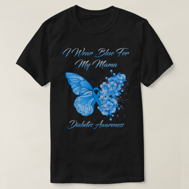 Camiseta Mariposa Que Uso Azul Para Mi Mamá Diabetes Awaren (Diseño del anverso)