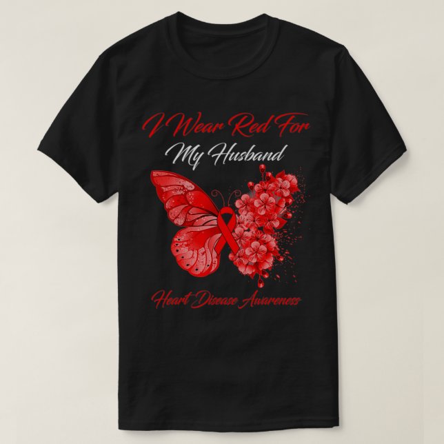 Camiseta Mariposa Que Uso De Rojo Para Mi Marido Enfermedad (Diseño del anverso)
