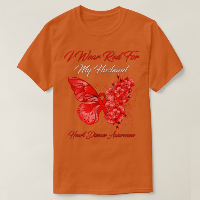 Camiseta Mariposa Que Uso De Rojo Para Mi Marido Enfermedad (Diseño del anverso)