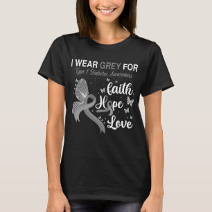 Camiseta Mariposa Que Uso Gris Para DIABETES TIPO 1
