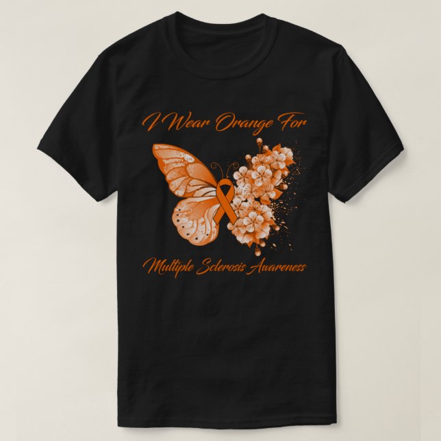 Camiseta Mariposa Que Uso Naranja Para Esclerosis Múltiple  (Diseño del anverso)