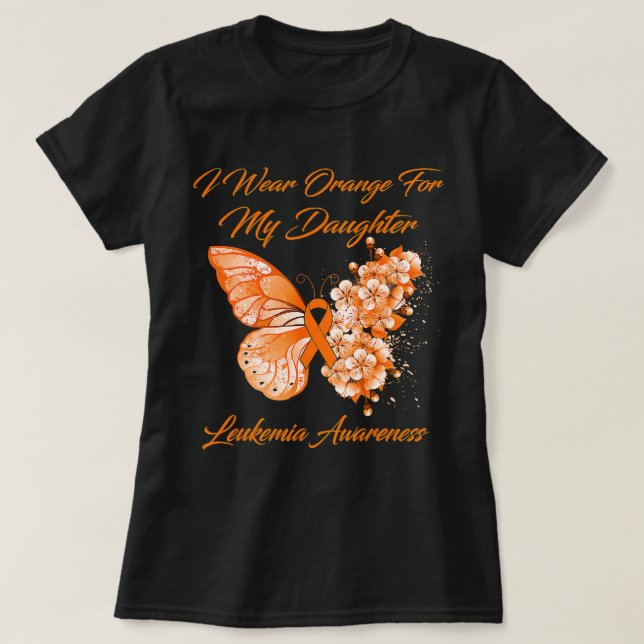 Camiseta Mariposa Que Uso Naranja Para Mi Hija Leucemia A (Diseño del anverso)