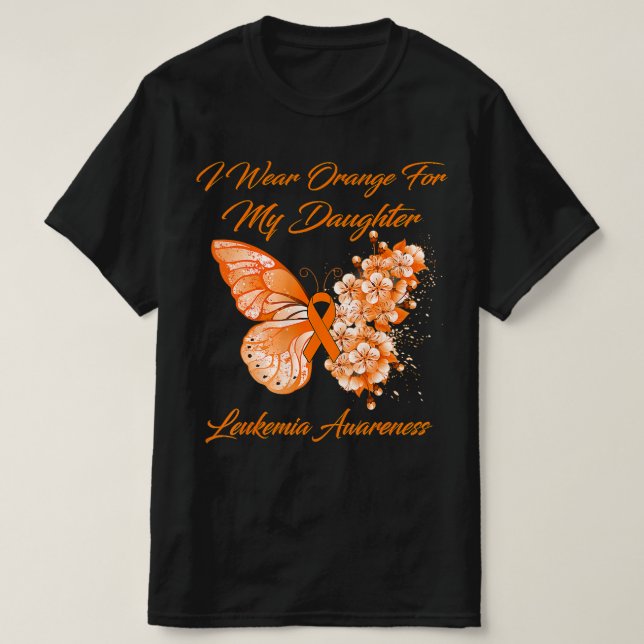 Camiseta Mariposa Que Uso Naranja Para Mi Hija Leucemia A (Diseño del anverso)