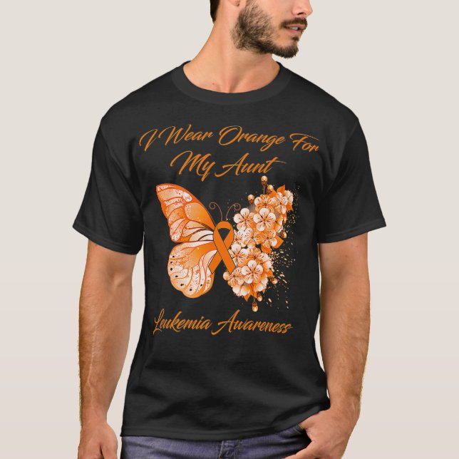 Camiseta Mariposa Que Uso Naranja Por Mi Tía Leucemia Aware (Anverso)