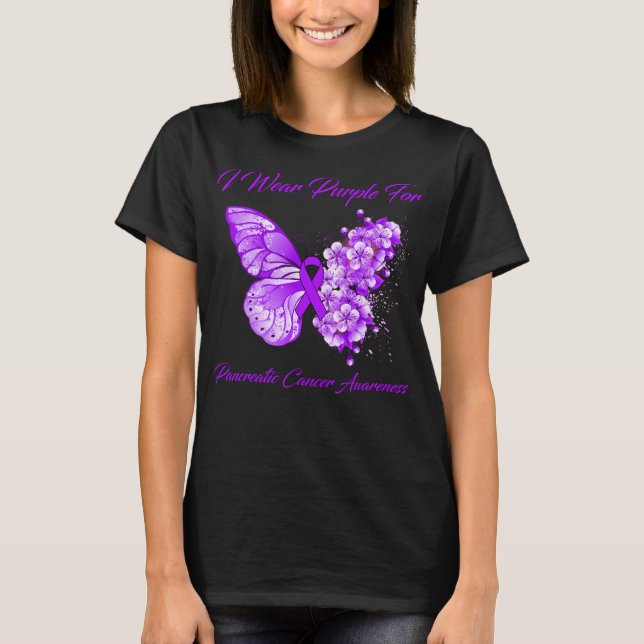 Camiseta Mariposa Que Uso Púrpura Para El Cáncer Pancreátic (Anverso)