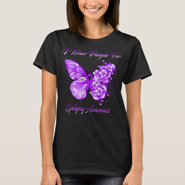 Camiseta Mariposa Que Uso Púrpura Para La Conciencia De La  (Anverso)
