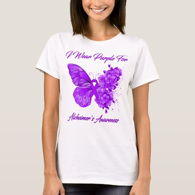 Camiseta Mariposa que uso púrpura para la conciencia del Al (Anverso)