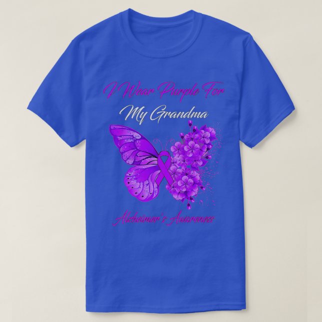 Camiseta Mariposa Que Uso Púrpura Para Mi Abuela Alzheimers (Diseño del anverso)