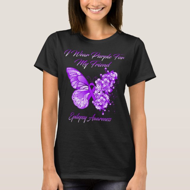 Camiseta Mariposa Que Uso Púrpura Para Mi Amigo Epilepsy Aw (Anverso)