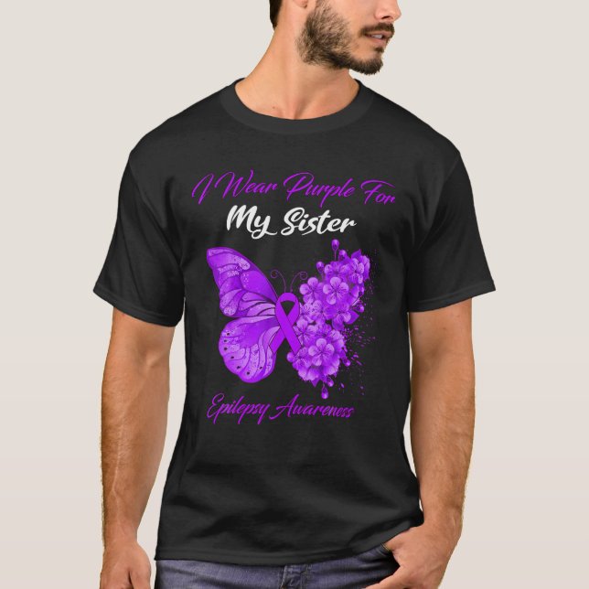 Camiseta Mariposa Que Uso Púrpura Para Mi Hermana Epilepsy  (Anverso)
