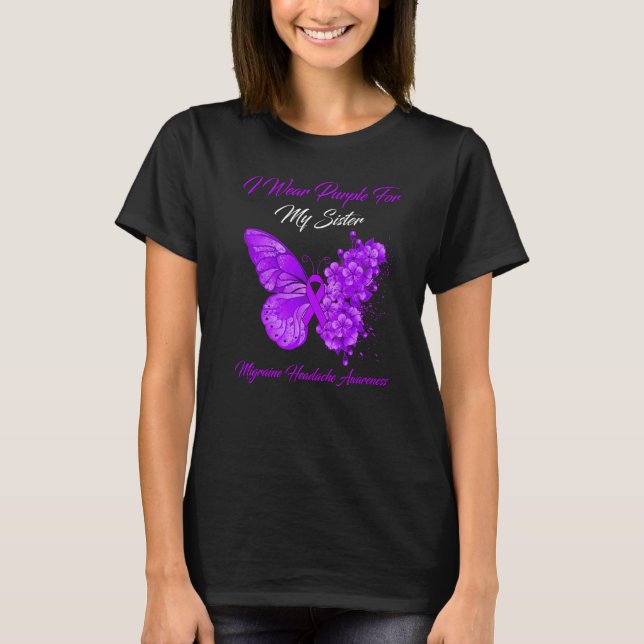 Camiseta Mariposa Que Uso Púrpura Para Mi Hermana Migraine  (Anverso)