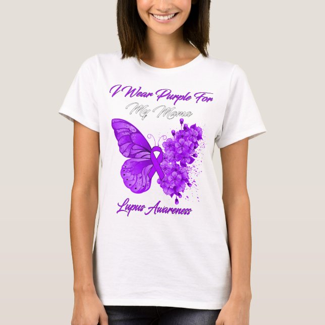 Camiseta Mariposa Que Uso Púrpura Para Mi Mamá Lupus (Anverso)