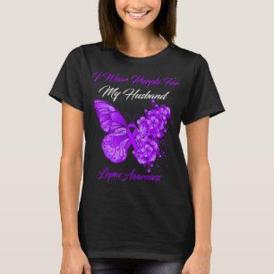 Camiseta Mariposa Que Uso Púrpura Para Mi Marido Lupus Cons
