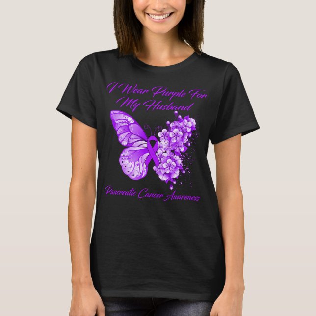 Camiseta Mariposa Que Uso Púrpura Para Mi Marido Pancreátic (Anverso)