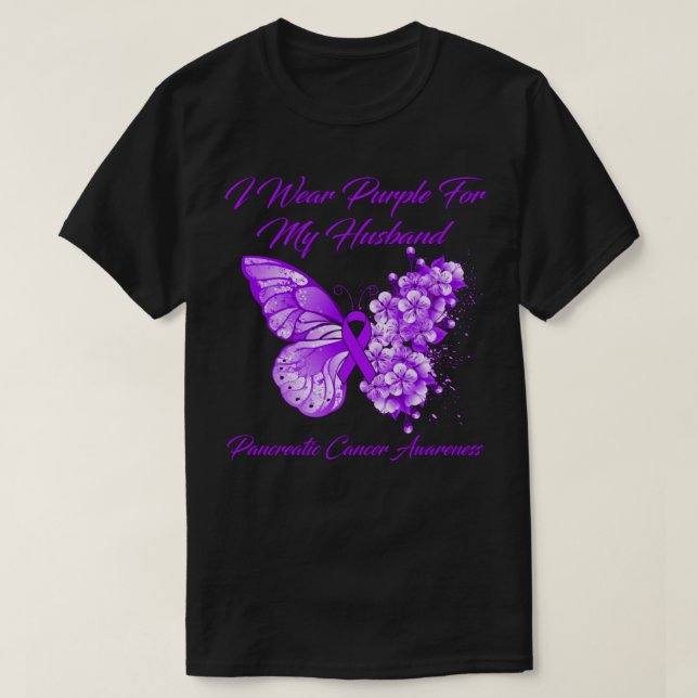 Camiseta Mariposa Que Uso Púrpura Para Mi Marido Pancreátic (Diseño del anverso)
