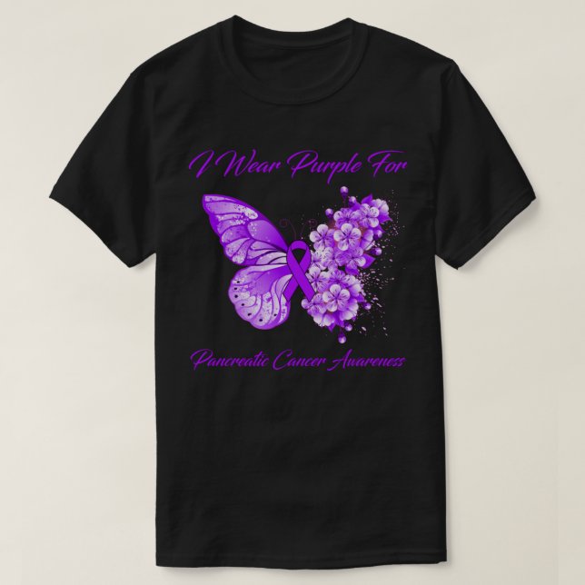 Camiseta Mariposa Que Uso Púrpura Por Cáncer Pancreático (Diseño del anverso)