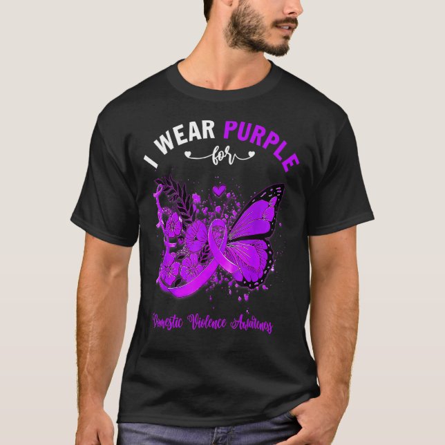 Camiseta Mariposa Que Uso Púrpura Por La Violencia Doméstic (Anverso)