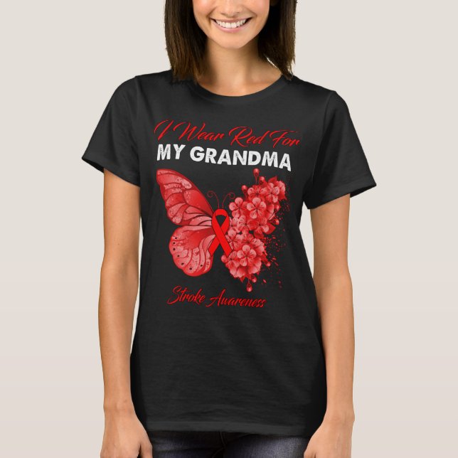 Camiseta Mariposa Que Uso Rojo Para Mi Abuela (Anverso)