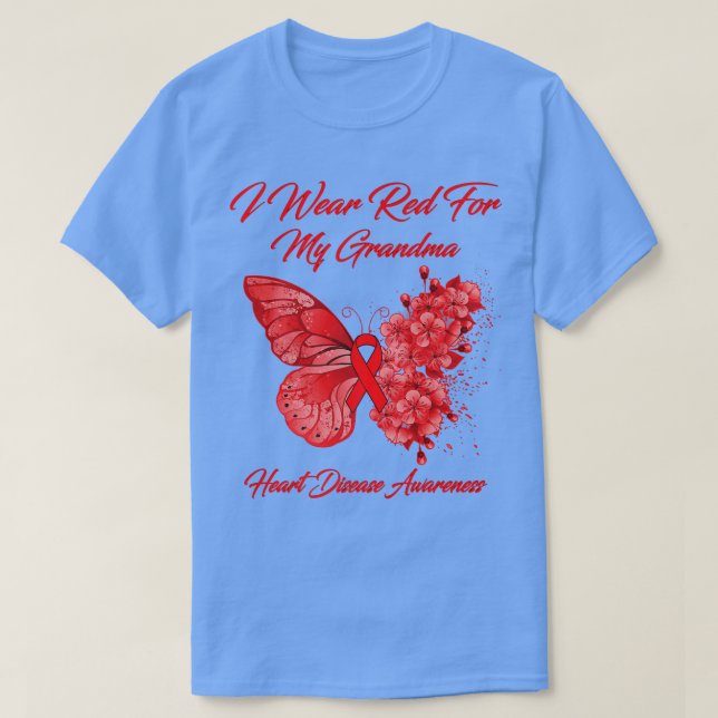 Camiseta Mariposa Que Uso Rojo Para Mi Abuela Enfermedad De (Diseño del anverso)