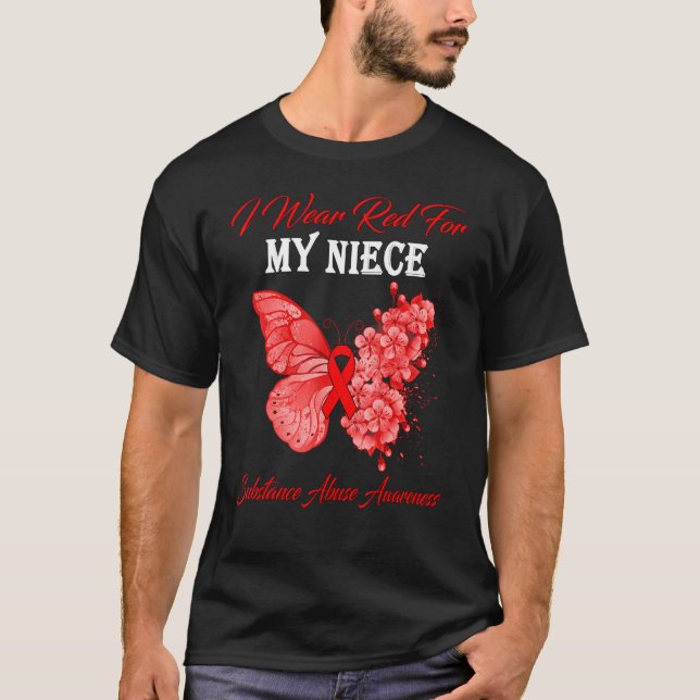 Camiseta Mariposa Que Uso Rojo Por El Abuso De Sustancias D (Anverso)
