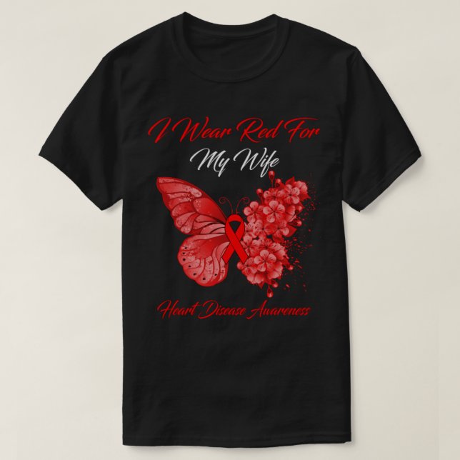 Camiseta Mariposa Que Uso Rojo Por Mi Esposa Enfermedad Del (Diseño del anverso)