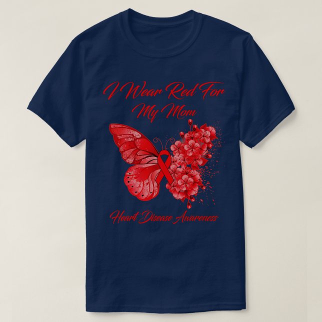 Camiseta Mariposa Que Uso Rojo Por Mi Madre Enfermedad Del  (Diseño del anverso)