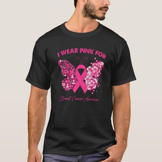 Camiseta Mariposa Que Uso Rosa Para Concienciar Sobre El Cá (Anverso)