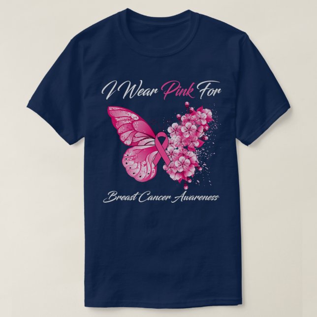 Camiseta Mariposa Que Uso Rosa Para Concienciar Sobre El Cá (Diseño del anverso)