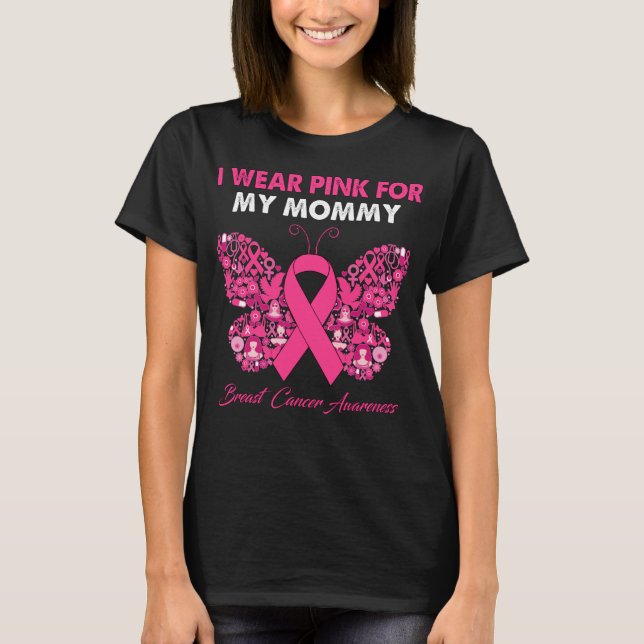 Camiseta Mariposa Que Uso Rosa Para El Cáncer De Mama (Anverso)