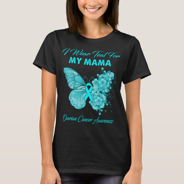 Camiseta Mariposa Que Uso Verde azulado Para El Cáncer De M (Anverso)